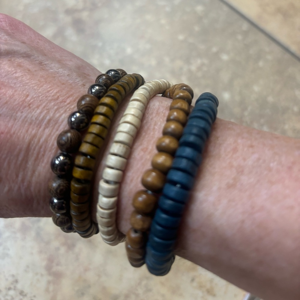 Wood bead stretchy bracelets.